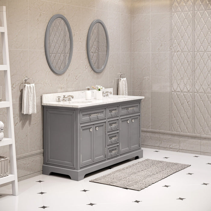 Water Creation Derby 60 Inch Cashmere Grey Double Sink Bathroom Vanity With Matching Framed Mirrors And Faucets From The Derby Collection DE60CW01CG-O21BX0901