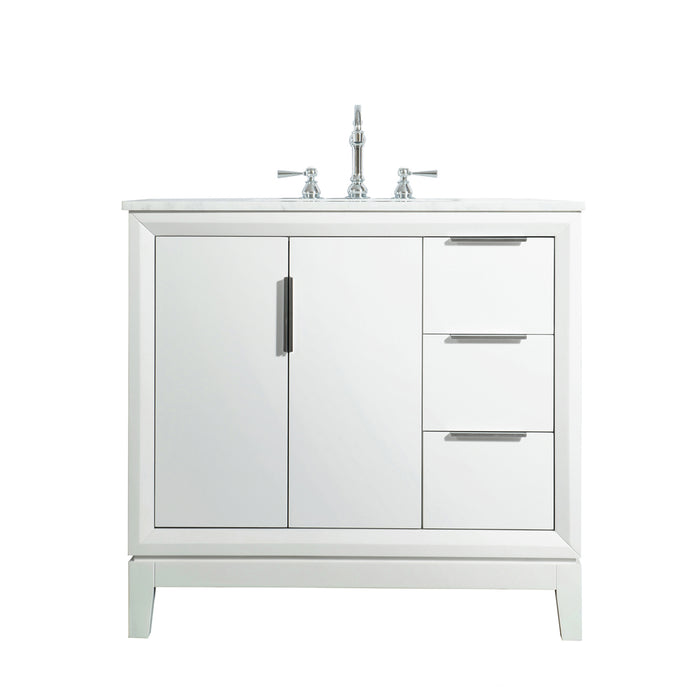 Water Creation Elizabeth Elizabeth 36-Inch Single Sink Carrara White Marble Vanity In Pure White With F2-0012-01-TL Lavatory Faucet s EL36CW01PW-000TL1201