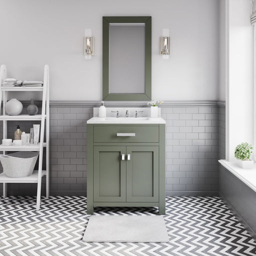 Water Creation Madison 30" Single Sink Carrara White Marble Countertop Vanity in Glacial Green with Classic Faucet