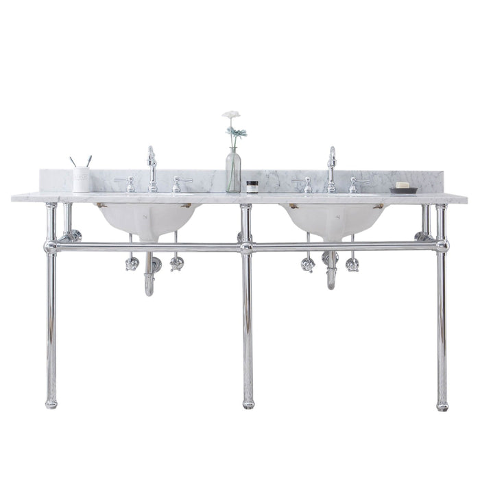 Water Creation Embassy Embassy 72 Inch Wide Double Wash Stand, P-Trap, Counter Top with Basin, and F2-0012 Faucet included in Chrome Finish EB72D-0112