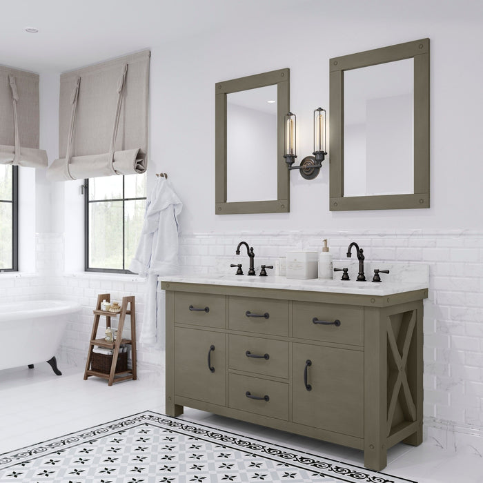 Water Creation Aberdeen 60 Inch Grizzle Grey Double Sink Bathroom Vanity With Mirrors With Carrara White Marble Counter Top From The ABERDEEN Collection AB60CW03GG-A24000000