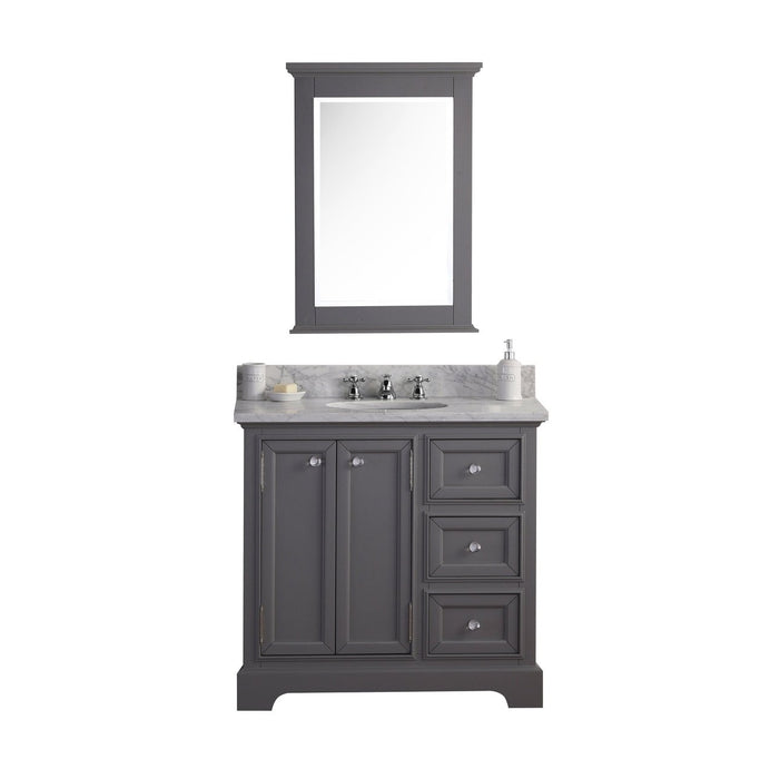 Water Creation Derby 36 Inch Wide Cashmere Grey Single Sink Carrara Marble Bathroom Vanity With Matching Mirror And Faucet s From The Derby Collection DE36CW01CG-B24BX0901