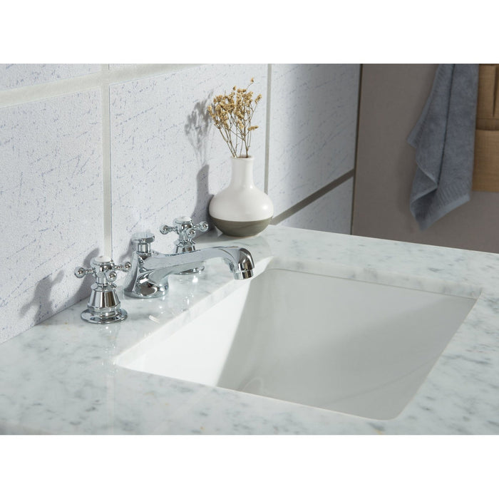 Water Creation Elizabeth Elizabeth 30-Inch Single Sink Carrara White Marble Vanity In Pure White With F2-0009-01-BX Lavatory Faucet s EL30CW01PW-000BX0901