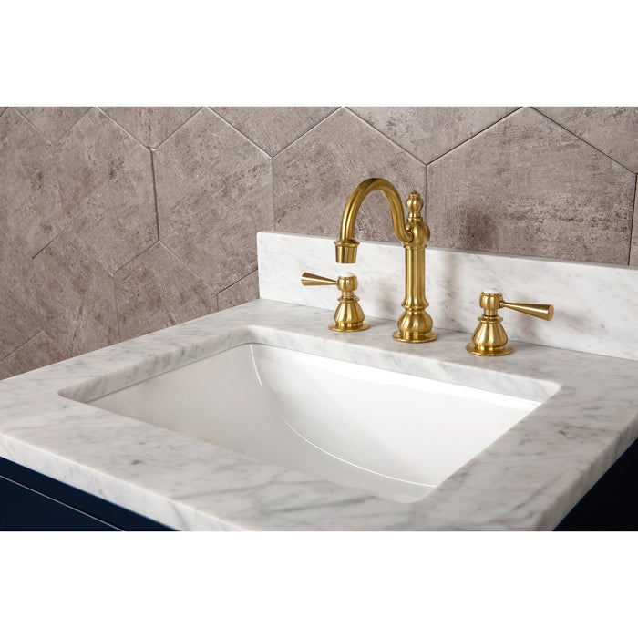 Water Creation Madison Madison 24-Inch Single Sink Carrara White Marble Vanity In Monarch Blue With F2-0012-06-TL Lavatory Faucet MS24CW06MB-000TL1206