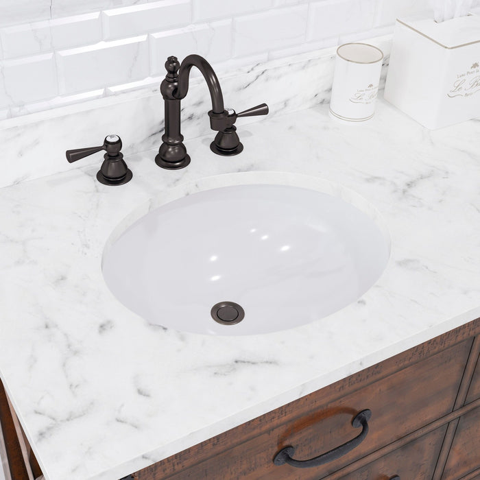 Water Creation Aberdeen Aberdeen 72 In. Double Sink Carrara White Marble Countertop Vanity in Rustic Sierra with Hook Faucets and Mirrors
