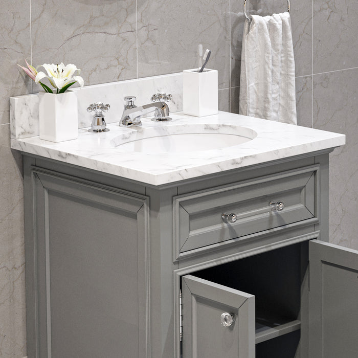 Water Creation Derby 24 Inch Cashmere Grey Single Sink Bathroom Vanity With Matching Framed Mirror And Faucet From The Derby Collection DE24CW01CG-O21BX0901