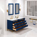 Water Creation Bristol Bristol 60 In. Double Sink Carrara White Marble Countertop Bath Vanity in Monarch Blue with Satin Gold Gooseneck Faucets