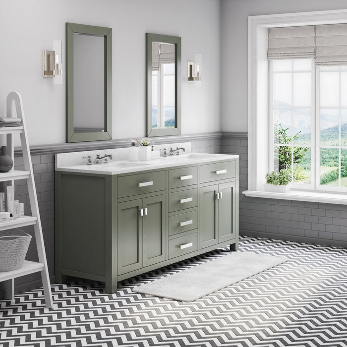 Water Creation Madison 72" Double Sink Carrara White Marble Countertop Vanity in Glacial Green