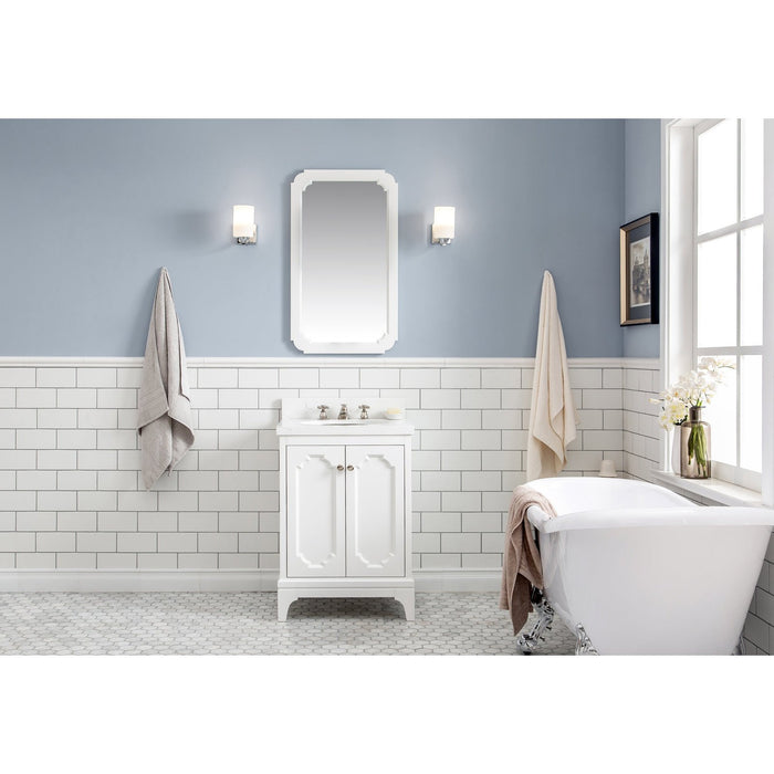 Water Creation Queen Queen 24-Inch Single Sink Quartz Carrara Vanity In Pure White With Matching Mirror s QU24QZ05PW-Q21000000