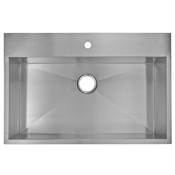 Water Creation 33 Inch X 22 Inch Zero Radius Single Bowl Stainless Steel Hand Made Drop In Kitchen Sink With Drain and Strainer SSS-TS-3322A-16