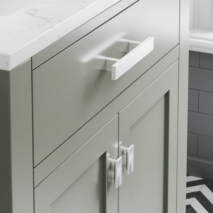 Water Creation Madison 30" Single Sink Carrara White Marble Countertop Vanity in Glacial Green with Gooseneck Faucet