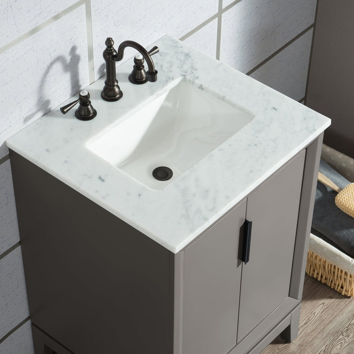 Water Creation Elizabeth Elizabeth 24-Inch Single Sink Carrara White Marble Vanity In Cashmere Grey With Matching Mirror s and F2-0012-03-TL Lavatory Faucet s EL24CW03CG-R21TL1203