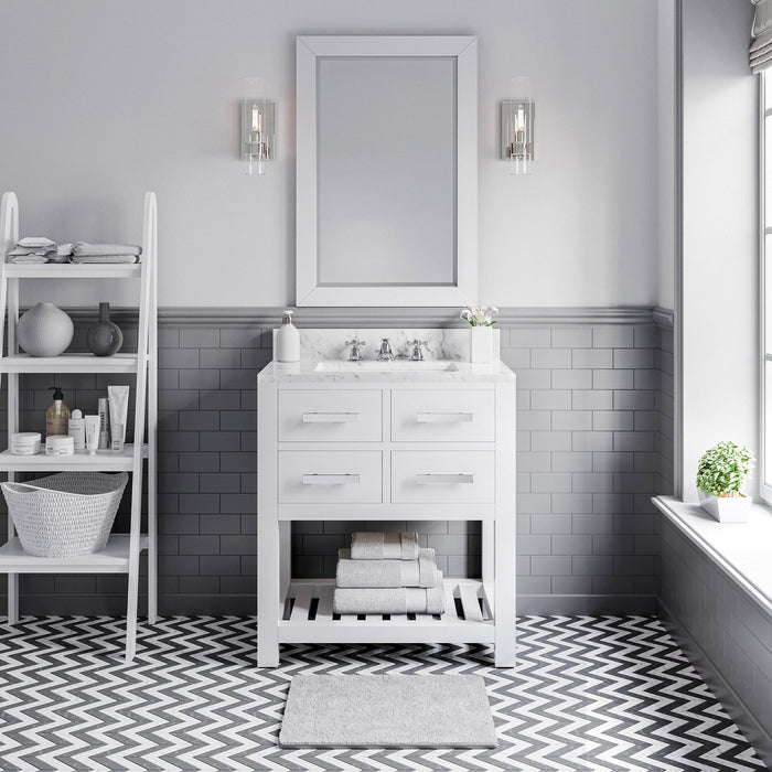 Water Creation Madalyn 30 Inch Pure White Single Sink Bathroom Vanity With Matching Framed Mirror From The Madalyn Collection MA30CW01PW-R24000000