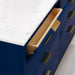 Water Creation Bristol Bristol 60 In. Double Sink Carrara White Marble Countertop Bath Vanity in Monarch Blue with Satin Gold Gooseneck Faucets
