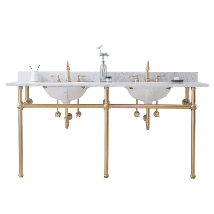 Water Creation Embassy Embassy 72 Inch Wide Double Wash Stand, P-Trap, and Counter Top with Basin included in Satin Gold Finish EB72C-0600