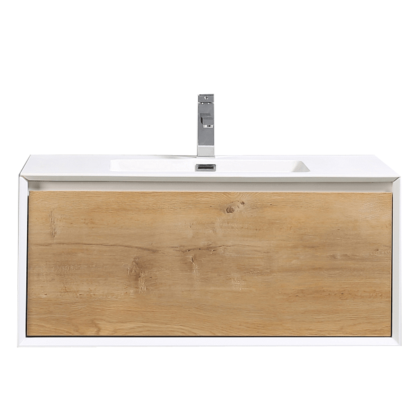 Eviva Santa Monica 36" Wall Mount Bathroom Vanity in Gray Oak, Rosewood or Matte White Finish with Solid Surface Vessel Sink