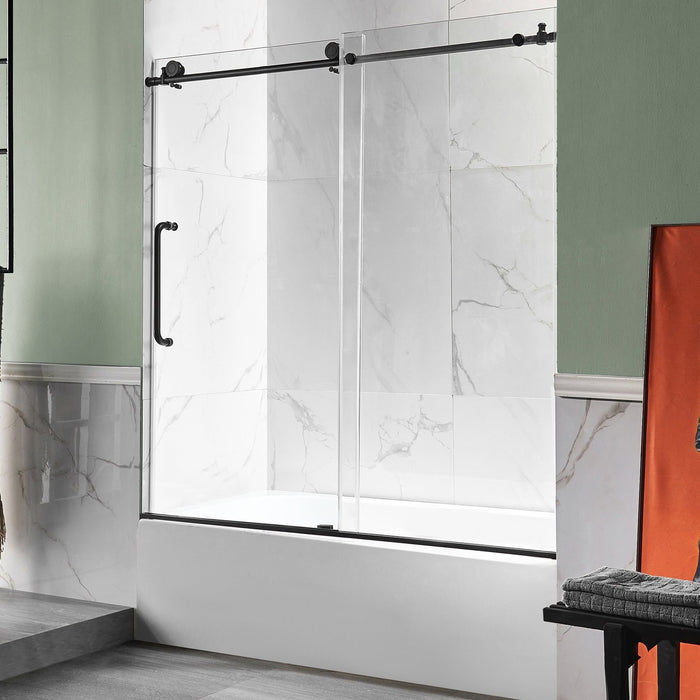 ANZZI Don Series White "60 x 32" Alcove Rectangular Bathtub with Built-In Flange and Frameless Matte Black Sliding Door