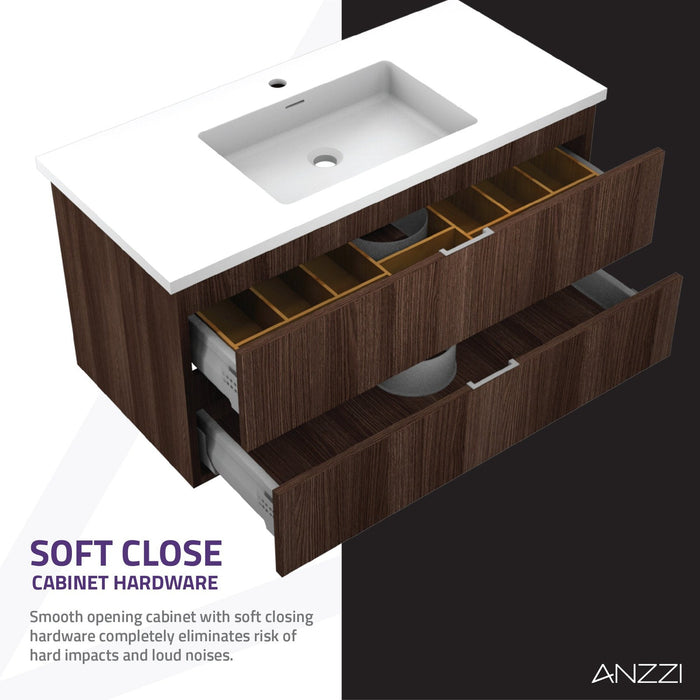 ANZZI Conques 39" x 20" Dark Brown Solid Wood Single Bathroom Vanity Set VT-MR3SCCT39-DB