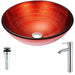 ANZZI Echo Series 17" x 17" Deco-Glass Round Vessel Sink in Lustrous Red Finish with Chrome Pop-Up Drain and Fann Faucet LSAZ057-041