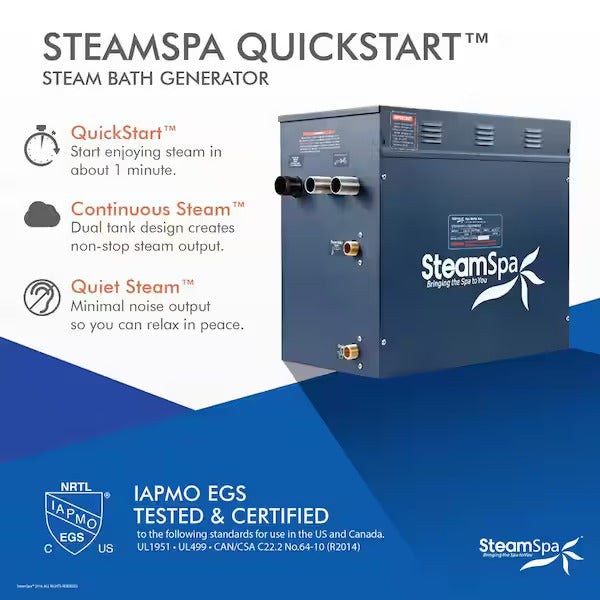 SteamSpa 12 KW QuickStart Acu-Steam Bath Generator with Built-in Auto Drain D-1200-A