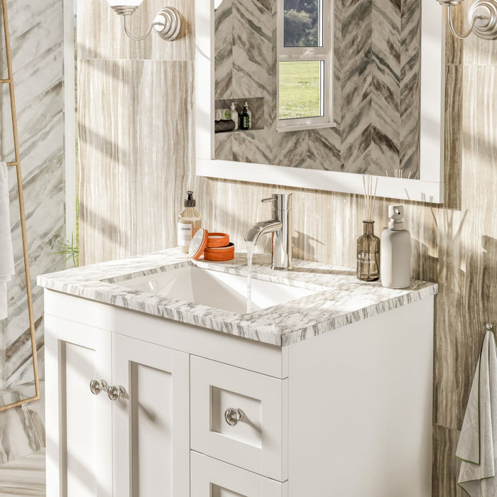 Eviva Happy 24" x 18" Transitional Bathroom Vanity in Espresso, Gray or White Finish with White Carrara Marble Countertop and Undermount Porcelain Sink