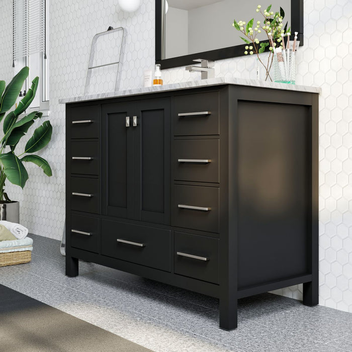 Eviva London 48" x 18" Transitional Bathroom Vanity in Espresso, Gray or White Finish with White Carrara Marble Countertop and Undermount Porcelain Sink