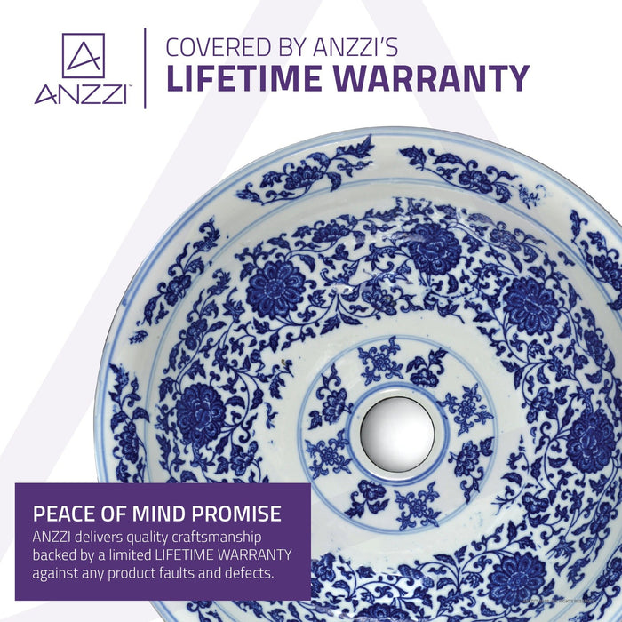ANZZI Cadence Series 16" x 16" Deco-Glass Round Vessel Sink with Polished Chrome Pop-Up Drain