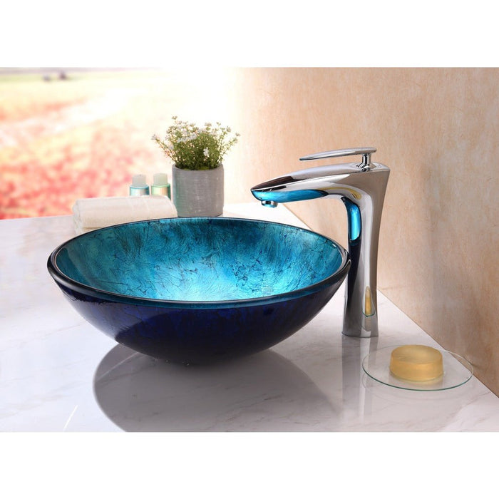 ANZZI Jonas Series 17" x 17" Deco-Glass Round Vessel Sink with Polished Chrome Pop-Up Drain