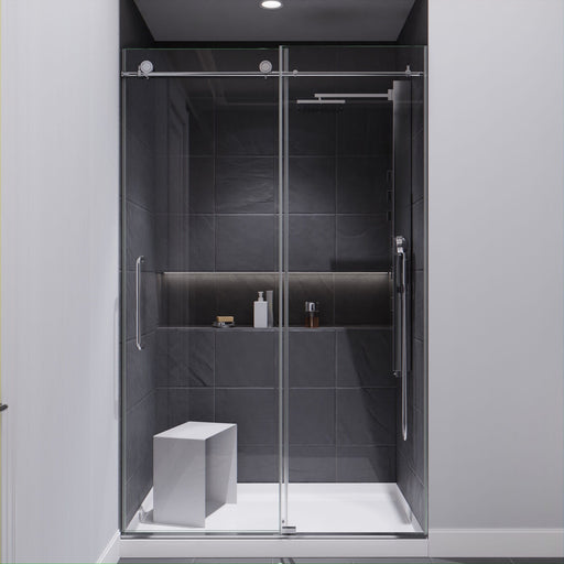 ANZZI Madam Series 48" x 76" Polished Chrome Frameless Rectangular Sliding Shower Door with Tsunami Guard SD-AZ13-01CH