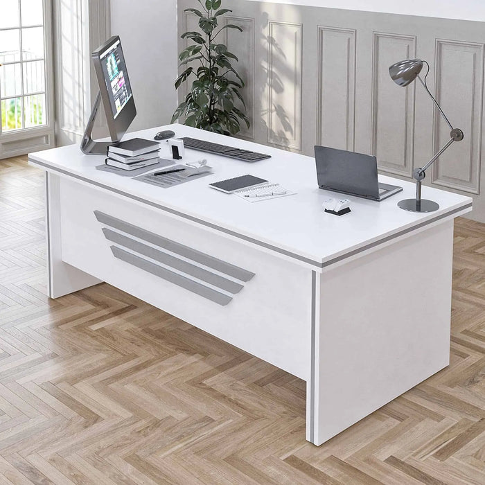 Casa Mare NEWSTAR 71″ Modern Home & Office Furniture Desk White & Metallic Gray