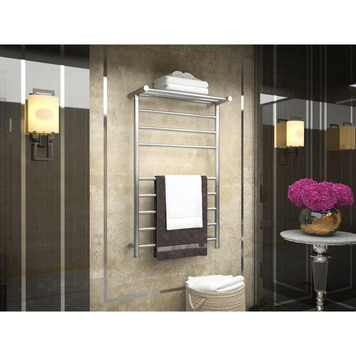 ANZZI Eve Series 8-Bar Stainless Steel Wall-Mounted Electric Towel Warmer Rack with Top Shelf