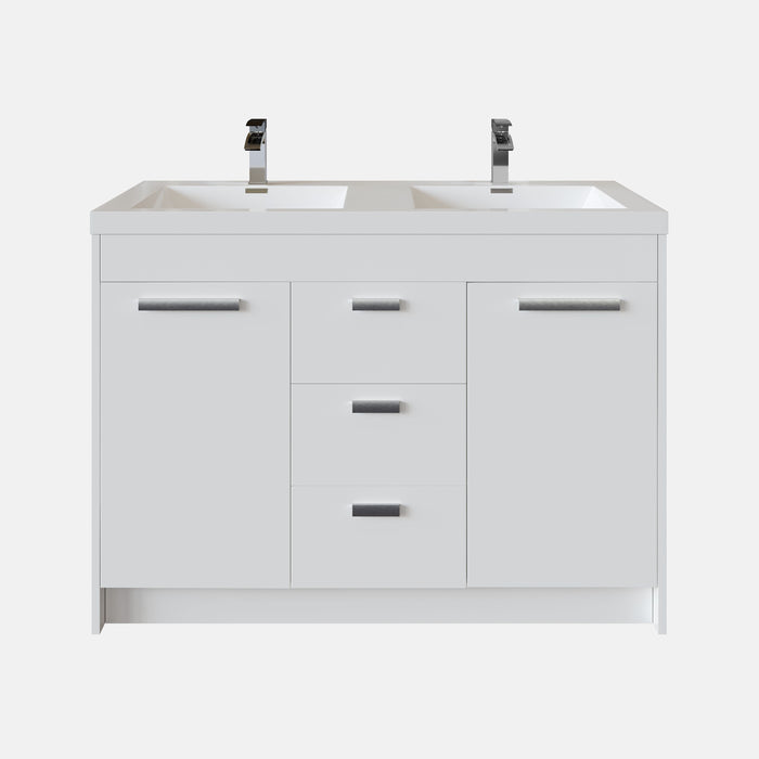 Eviva Lugano 48" Modern Double Sink Bathroom Vanity in Cement Gray, Natural Oak,or White Finish with White Integrated Acrylic Top