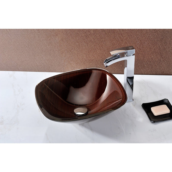 ANZZI Vonu Series 16" x 16" Deco-Glass Square Shape Vessel Sink in Rich Timber Finish with Polished Chrome Pop-Up Drain LS-AZ8114