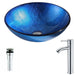 ANZZI Clavier Series 17" x 17" Deco-Glass Round Vessel Sink in Lustrous Blue Finish with Polished Chrome Pop-Up Drain and Faucet