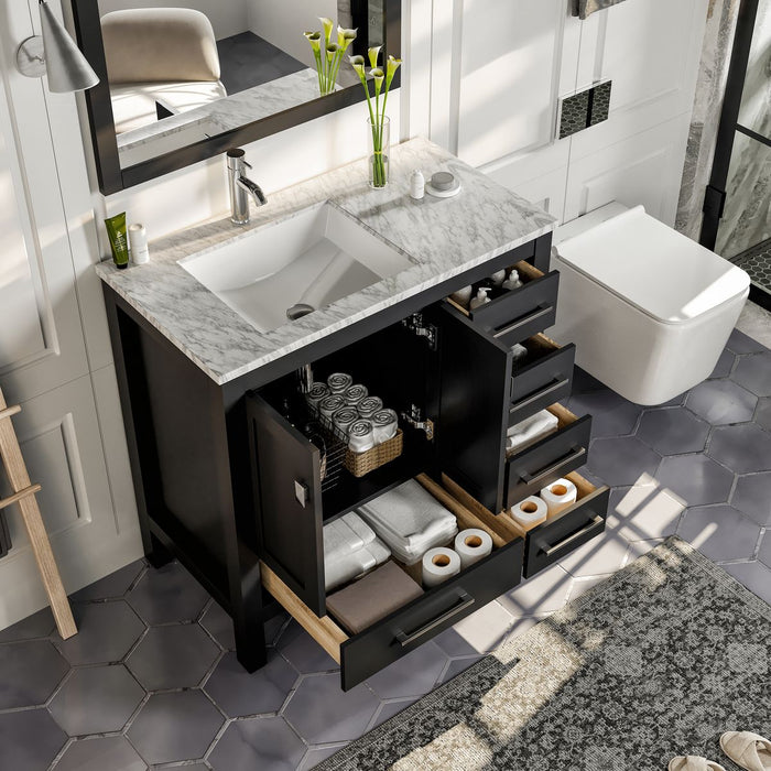 Eviva London 36" x 18" Transitional Bathroom Vanity in in Espresso, Gray, or White Finish with Crema Marfil Marble Countertop and Undermount Porcelain Sink