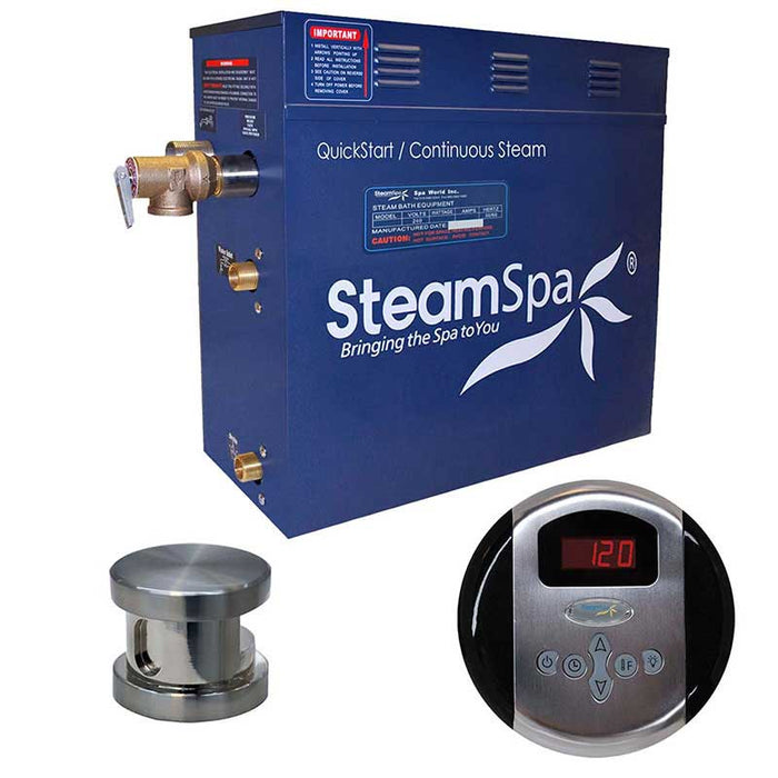 SteamSpa Oasis 9 KW QuickStart Acu-Steam Bath Generator Package in Brushed Nickel OA900BN