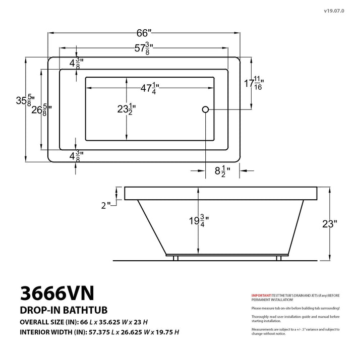 Atlantis Whirlpools Atlantis Whirlpools Venetian 36 x 66 Rectangular Whirlpool Jetted Bathtub 3666VNWL