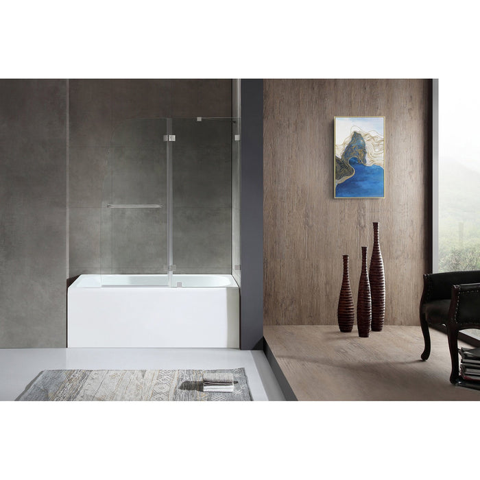 ANZZI Herald Series White "60 x 30" Alcove Rectangular Bathtub with Built-In Flange and Frameless Brushed Nickel Hinged Door