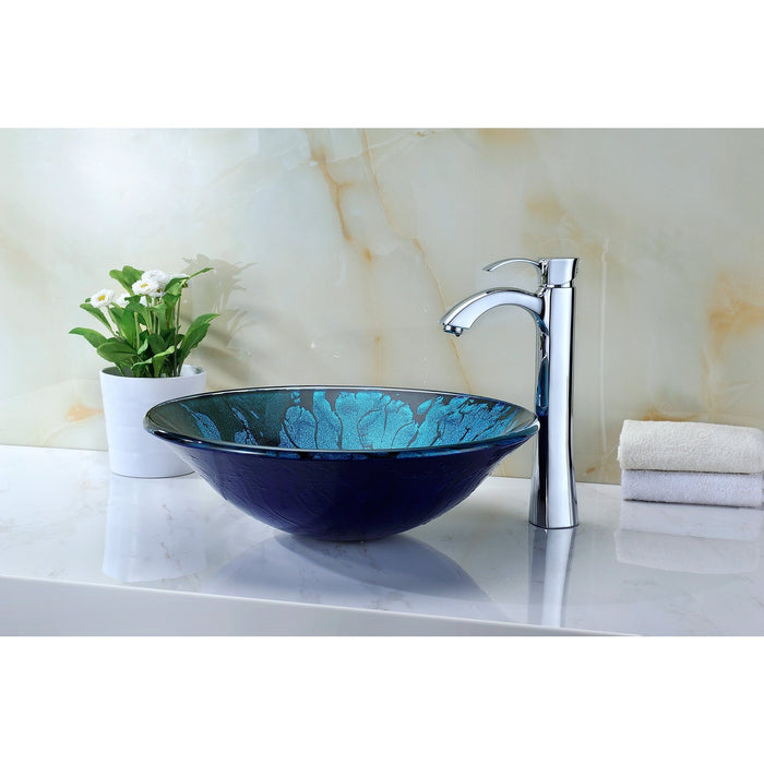 ANZZI Key Series 17" x 17" Deco-Glass Round Vessel Sink in Lustrous Blue and Black Finish with Polished Chrome Pop-Up Drain LS-AZ046