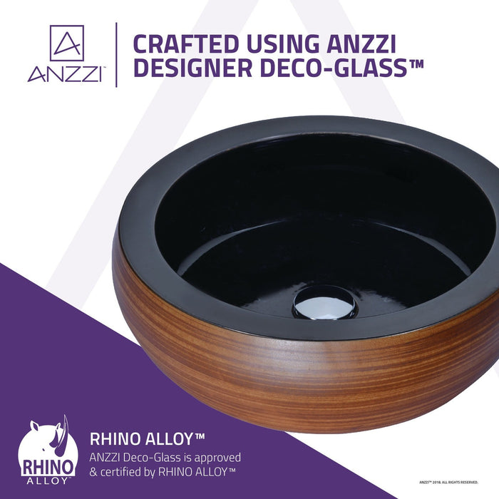 ANZZI Levi Series 17" x 17" Deco-Glass Round Vessel Sink with Polished Chrome Pop-Up Drain