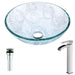 ANZZI Vieno Series 17" x 17" Deco-Glass Round Vessel Sink in Crystal Clear Floral Finish with Chrome Pop-Up Drain and Brushed Nickel Faucet