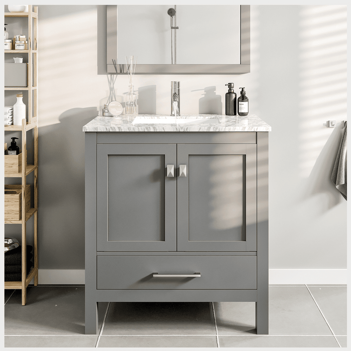 Eviva London 24" x 18" Transitional Bathroom Vanity in Gray or White Finish with White Carrara Top