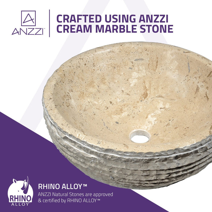 ANZZI Desert Basin Series 17" x 17" Round Vessel Sink in Cream Marble Finish LS-AZ147