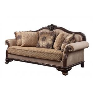 Acme Furniture Chateau De Ville Sofa W/5 Pillows Same 58265 in Fabric & Espresso Finish LV01588