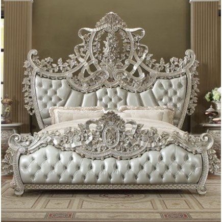 Acme Furniture Sandoval Ek Bed Headboard Top in Beige PU & Champagne Finish BD01487EK1
