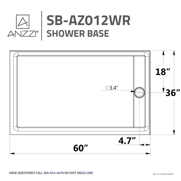 ANZZI Field Series 36" x 60" Double Threshold White Shower Base with Built-In Tile Flange