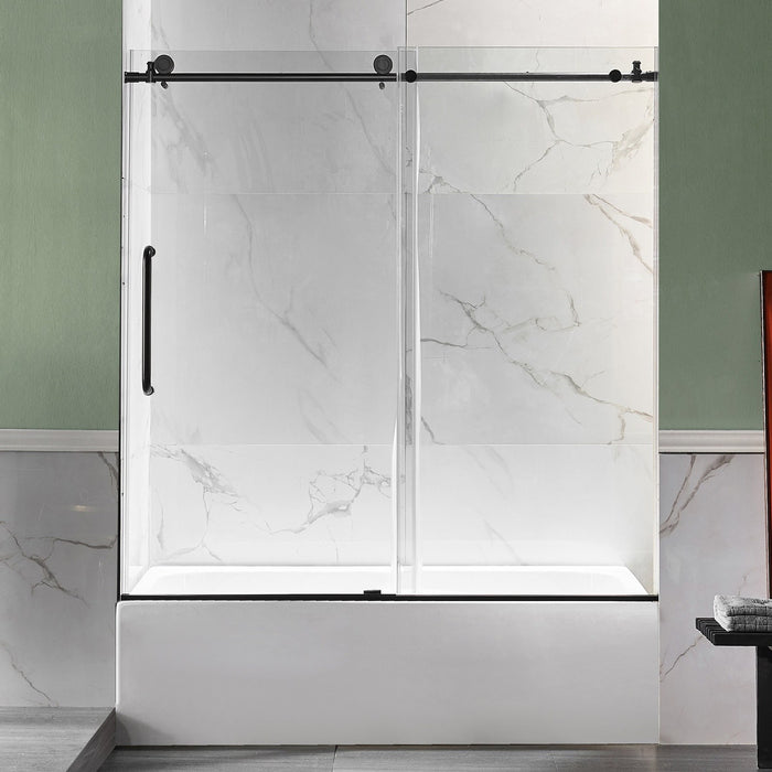 ANZZI Don Series White "60 x 32" Alcove Rectangular Bathtub with Built-In Flange and Frameless Matte Black Sliding Door