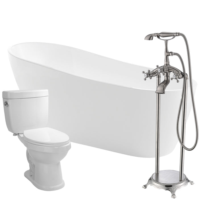 ANZZI Trend Series 67" x 31.5" Freestanding Glossy White Bathtub with Tugela Faucet and Talos Toilet FTAZ093-52B-65
