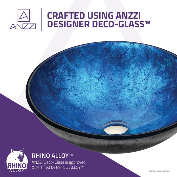 ANZZI Arc Series 17" x 17" Deco-Glass Round Vessel Sink in Arctic Sheer Finish with Polished Chrome Pop-Up Drain LS-AZ196