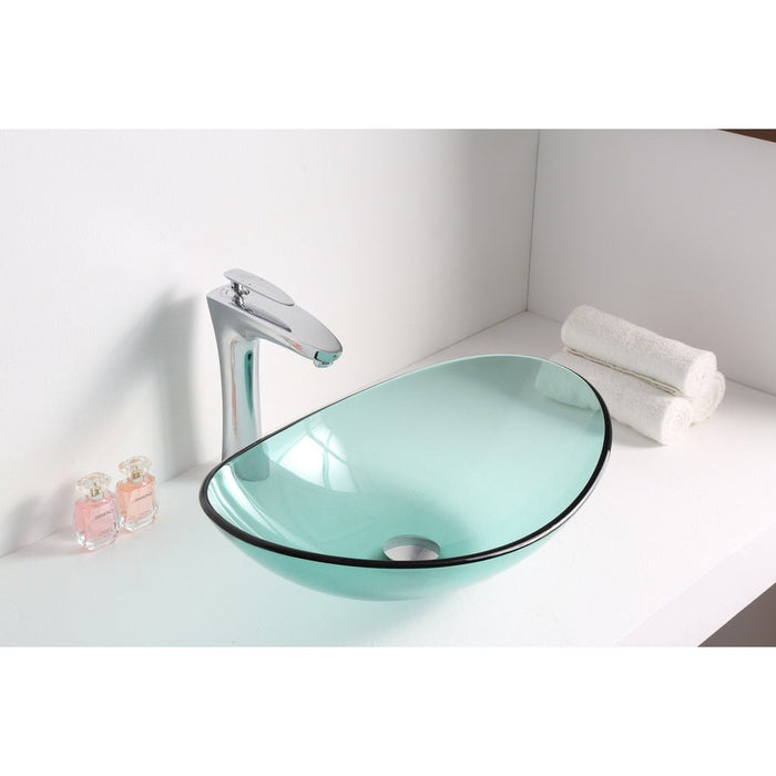 ANZZI Tale Series 21" x 15" Deco-Glass Oval Shape Vessel Sink in Lustrous Green Finish with Polished Chrome Pop-Up Drain LS-AZ8121